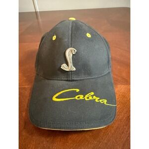 2YK Ford Mustang Shelby Cobra Hat Black Yellow Metal Logo Adjustable Cap
